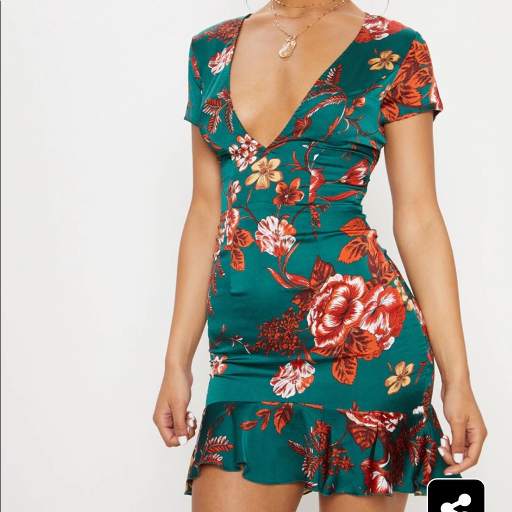 Emerald Criss Cross Back Frill Hem Shift Dress